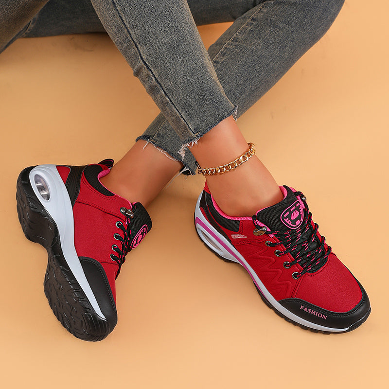 Women's Fashion Ankle Bootie Comfort Casual Platform Sneakers with PU Sole, Fabric Insole, Round Toe Lace-Up Closure, Low Heel, Solid Color