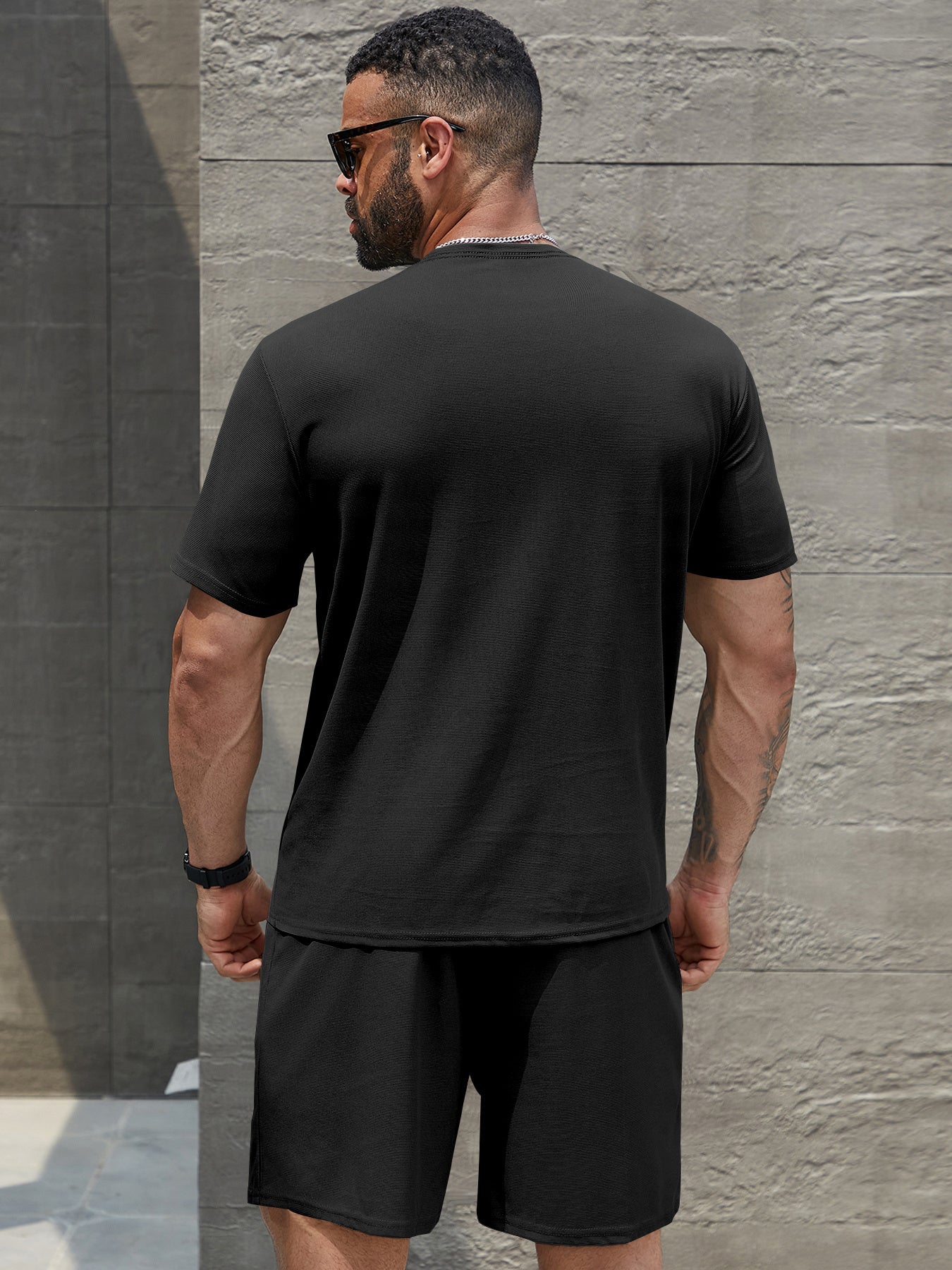 BEACH Men's 3-Piece Casual Sportswear Set, Crew Neck Short Sleeve T-Shirt with Shorts and Long Pants, Versatile Simple Breathable Summer Outfits, Knit Fabric Regular Fit, 100% Polyester Material, Casual Style Lash Sets, Sligh