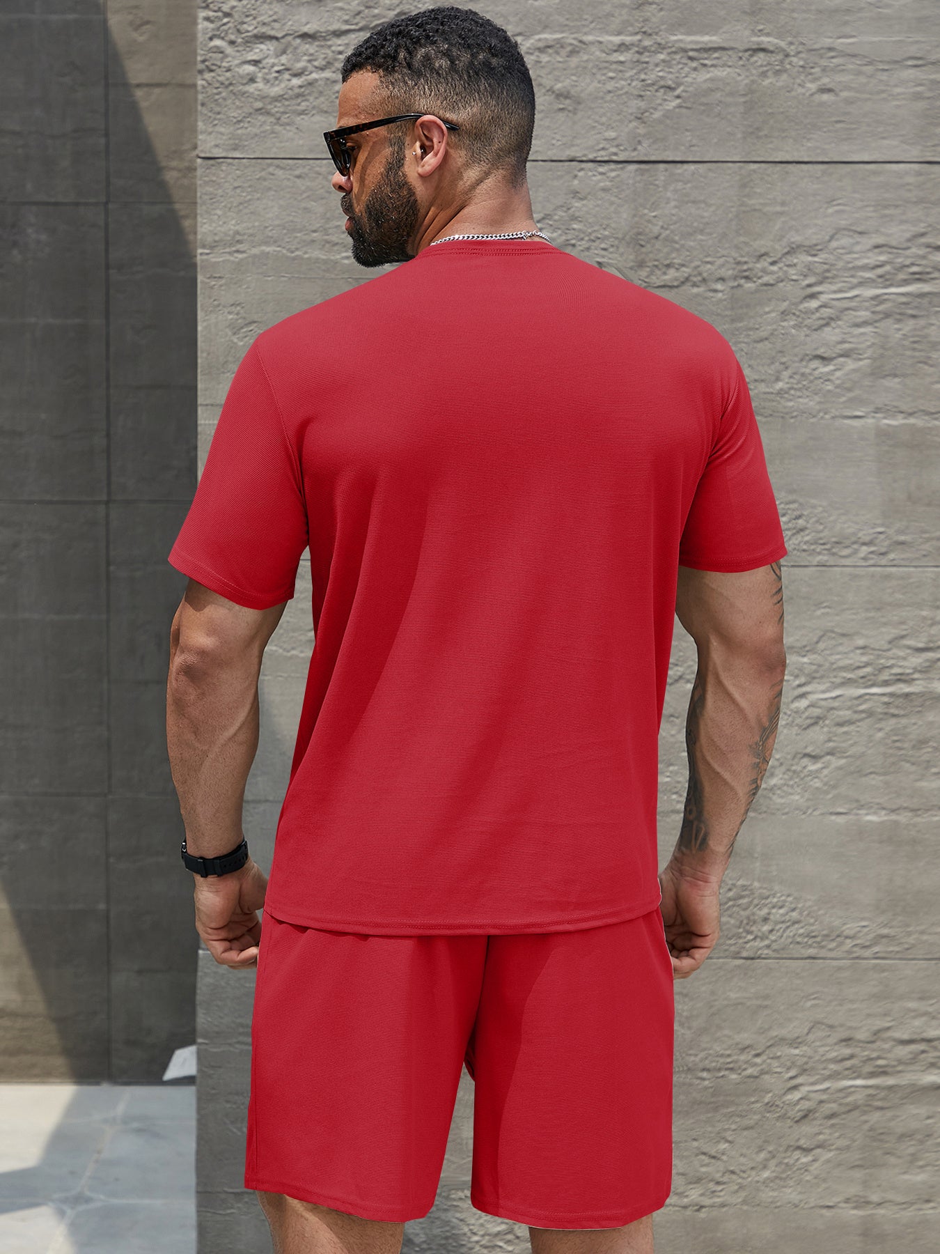 BEACH Men's 3-Piece Casual Sportswear Set, Crew Neck Short Sleeve T-Shirt with Shorts and Long Pants, Versatile Simple Breathable Summer Outfits, Knit Fabric Regular Fit, 100% Polyester Material, Casual Style Lash Sets, Sligh