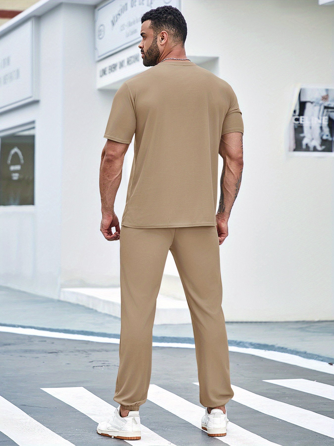 BEACH Men's 3-Piece Casual Sportswear Set, Crew Neck Short Sleeve T-Shirt with Shorts and Long Pants, Versatile Simple Breathable Summer Outfits, Knit Fabric Regular Fit, 100% Polyester Material, Casual Style Lash Sets, Sligh