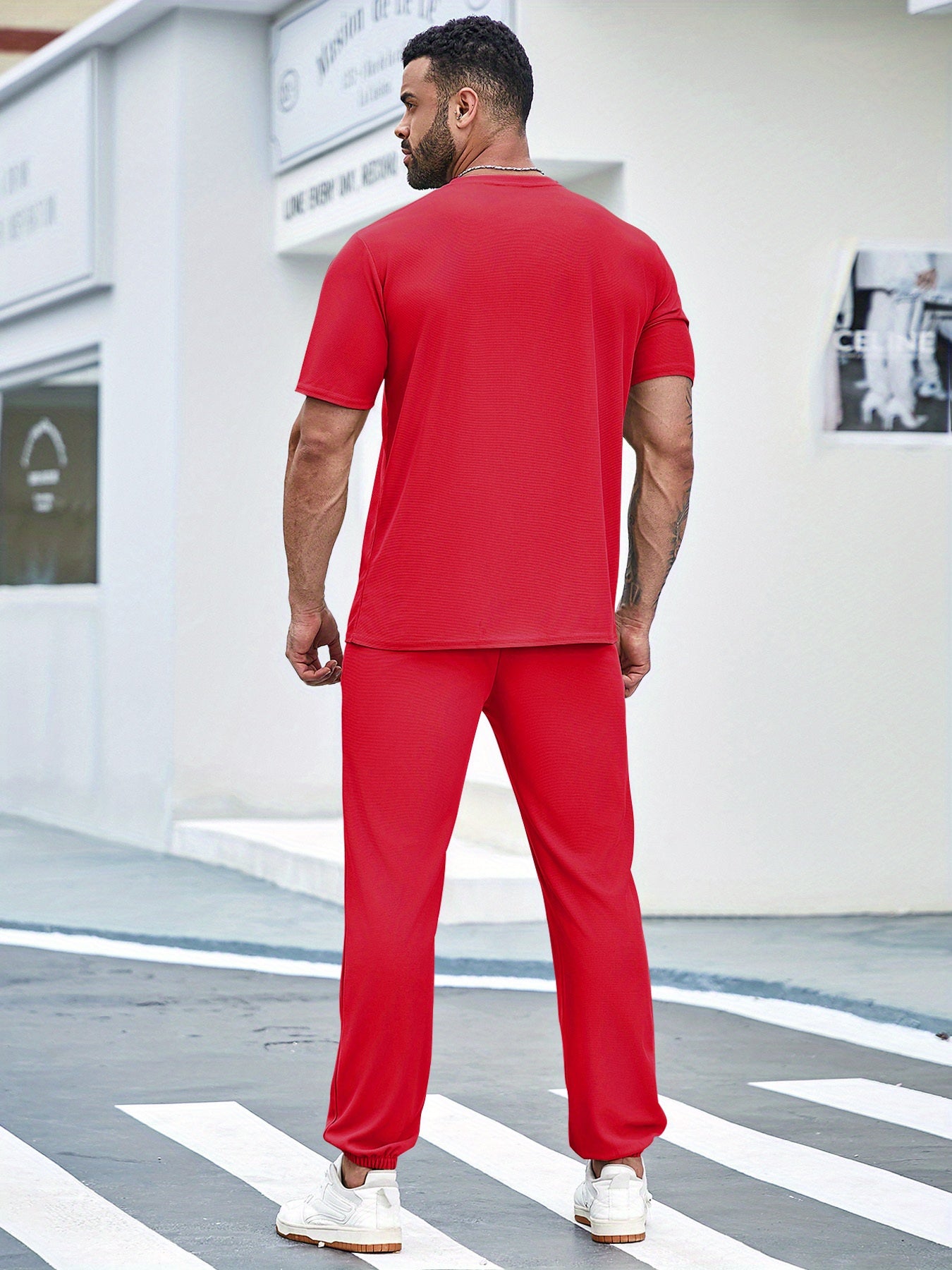 BEACH Men's 3-Piece Casual Sportswear Set, Crew Neck Short Sleeve T-Shirt with Shorts and Long Pants, Versatile Simple Breathable Summer Outfits, Knit Fabric Regular Fit, 100% Polyester Material, Casual Style Lash Sets, Sligh