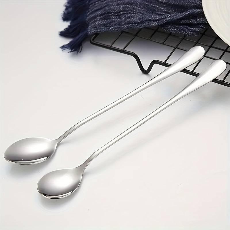 8-Piece Stainless Steel Long Handle Spoon Set - Ice Tea, Coffee, Ice Cream Stirring Spoons, Dishwasher Safe Kitchen Flatware Set