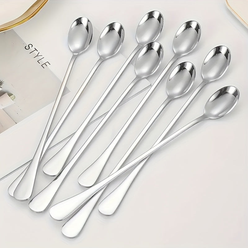 8-Piece Stainless Steel Long Handle Spoon Set - Ice Tea, Coffee, Ice Cream Stirring Spoons, Dishwasher Safe Kitchen Flatware Set