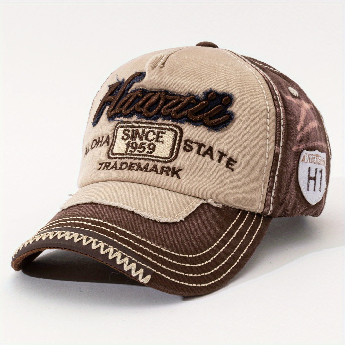 Vintage "Hawaii" Embroidered Baseball Cap - Distressed Two-Tone Design, Breathable Cotton, Adjustable Fit, Casual & Travel Hat (Beige/Black, Brown/Red, Red/White)
