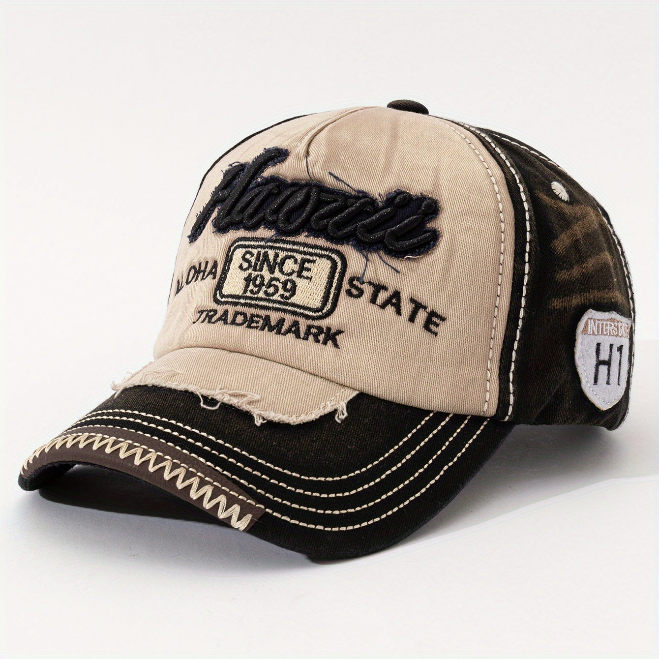 Vintage "Hawaii" Embroidered Baseball Cap - Distressed Two-Tone Design, Breathable Cotton, Adjustable Fit, Casual & Travel Hat (Beige/Black, Brown/Red, Red/White)