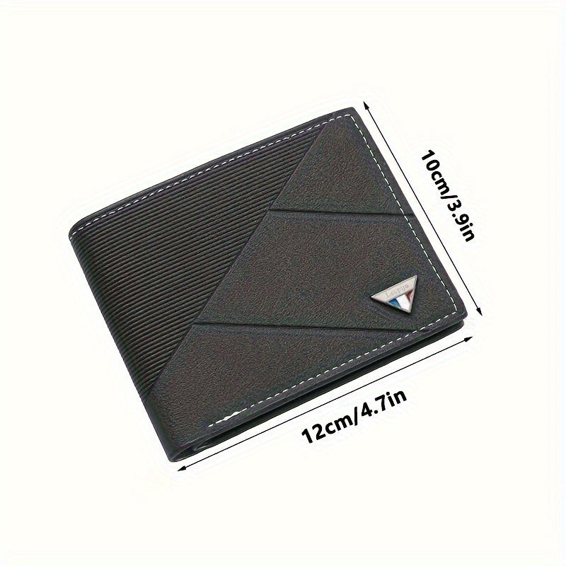 2024 Sleek Men's Faux Leather Wallet - Compact, High-Capacity with Color Block Design, Durable Polyester Lining - Black