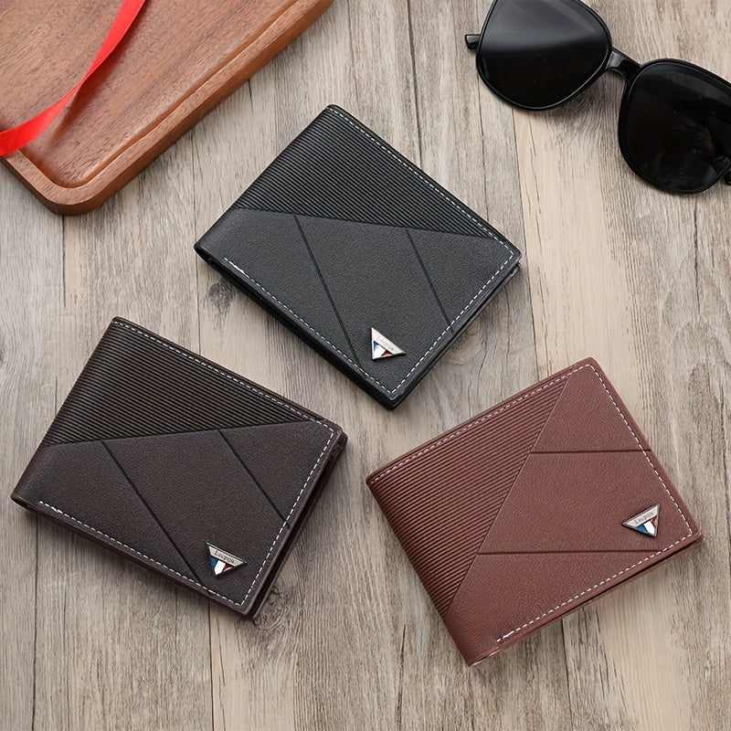 2024 Sleek Men's Faux Leather Wallet - Compact, High-Capacity with Color Block Design, Durable Polyester Lining - Black