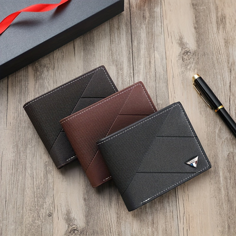2024 Sleek Men's Faux Leather Wallet - Compact, High-Capacity with Color Block Design, Durable Polyester Lining - Black