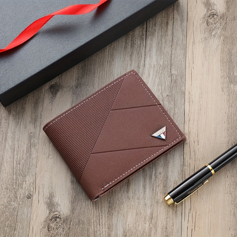 2024 Sleek Men's Faux Leather Wallet - Compact, High-Capacity with Color Block Design, Durable Polyester Lining - Black