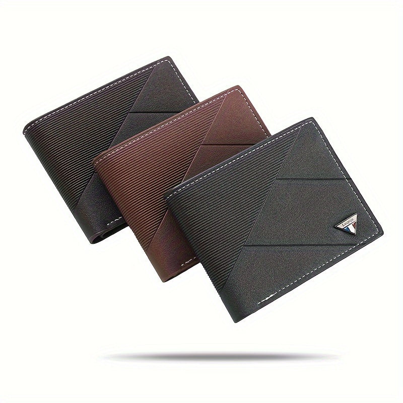 2024 Sleek Men's Faux Leather Wallet - Compact, High-Capacity with Color Block Design, Durable Polyester Lining - Black