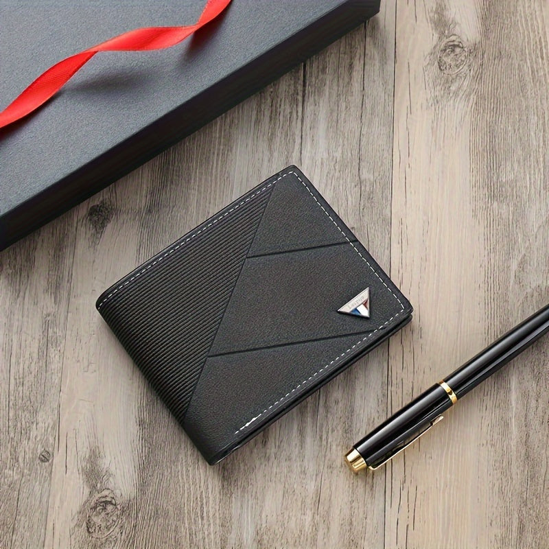2024 Sleek Men's Faux Leather Wallet - Compact, High-Capacity with Color Block Design, Durable Polyester Lining - Black