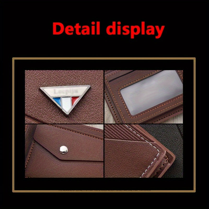 2024 Sleek Men's Faux Leather Wallet - Compact, High-Capacity with Color Block Design, Durable Polyester Lining - Black