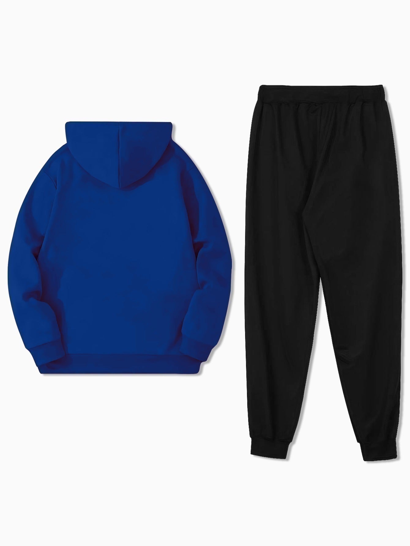 Durable Fabric, Men's Casual Sporty Hoodie and Jogger Set - Trendy Geometric Print, Blue and Black, Polyester Blend, Machine Washable, Perfect for Fall/Winter