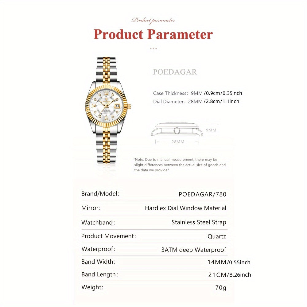 POEDAGAR Luxury Elegant Watch for Women Luminous Date Ladies Watch Stainless Steel Quartz Women's Watches Reloj