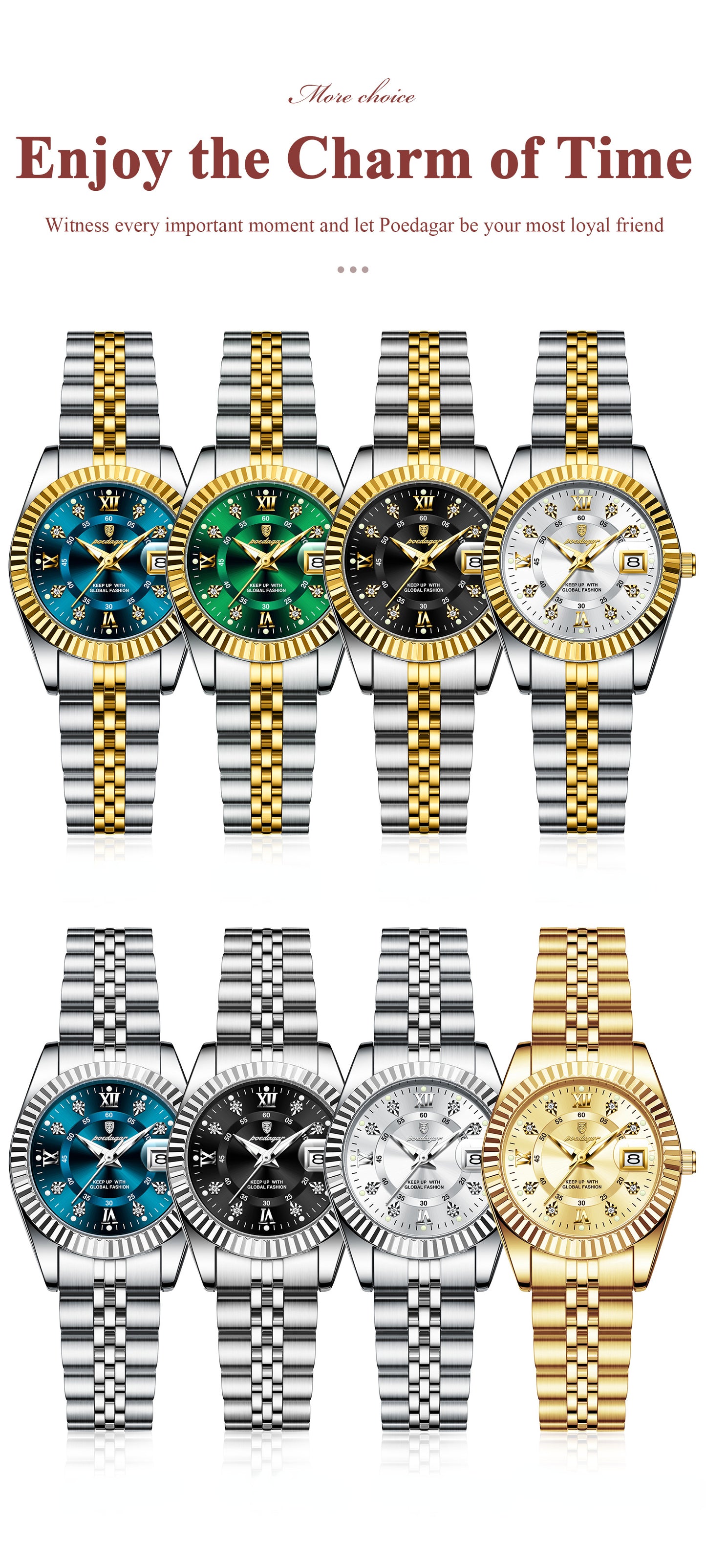 POEDAGAR Luxury Elegant Watch for Women Luminous Date Ladies Watch Stainless Steel Quartz Women's Watches Reloj
