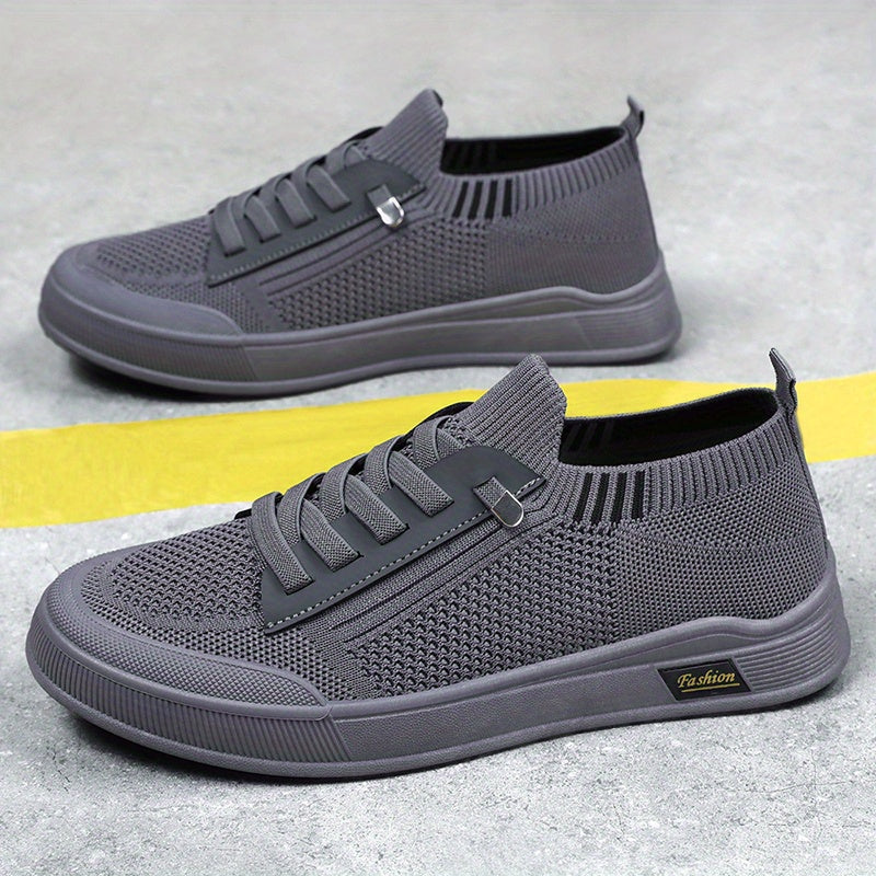1 Pair ADO STAP Men's Slip-On Sneakers with Elastic Lace-Up Closure, Woven Mesh Upper & Soft PVC Sole - Breathable Casual Shoes for Outdoor Walking, Travel, Daily Wear (Black/Grey/Green/Beige), Shoes Sneakers, Travel Footwear