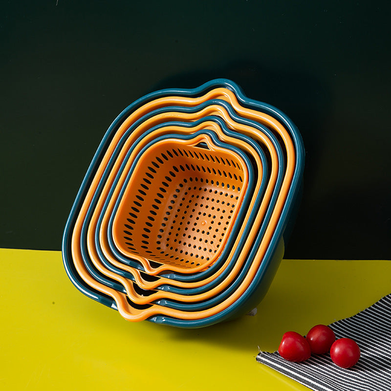 6-Piece Plastic Colander Set, Double-Layer Drain Basket, Reusable Kitchen Strainers for Rinsing Fruits and Vegetables, Multipurpose Kitchen Tools and Accessories