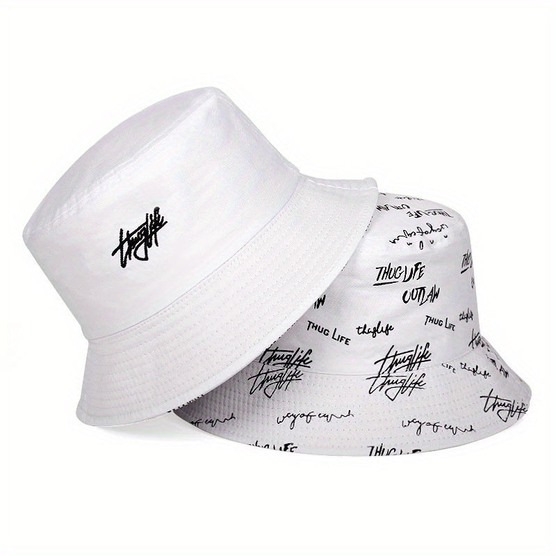 Reversible Men's Bucket Hat with Letter Print - Funky Style, Sun Protection & Versatile for Outdoor Activities, Foldable Sun Hat