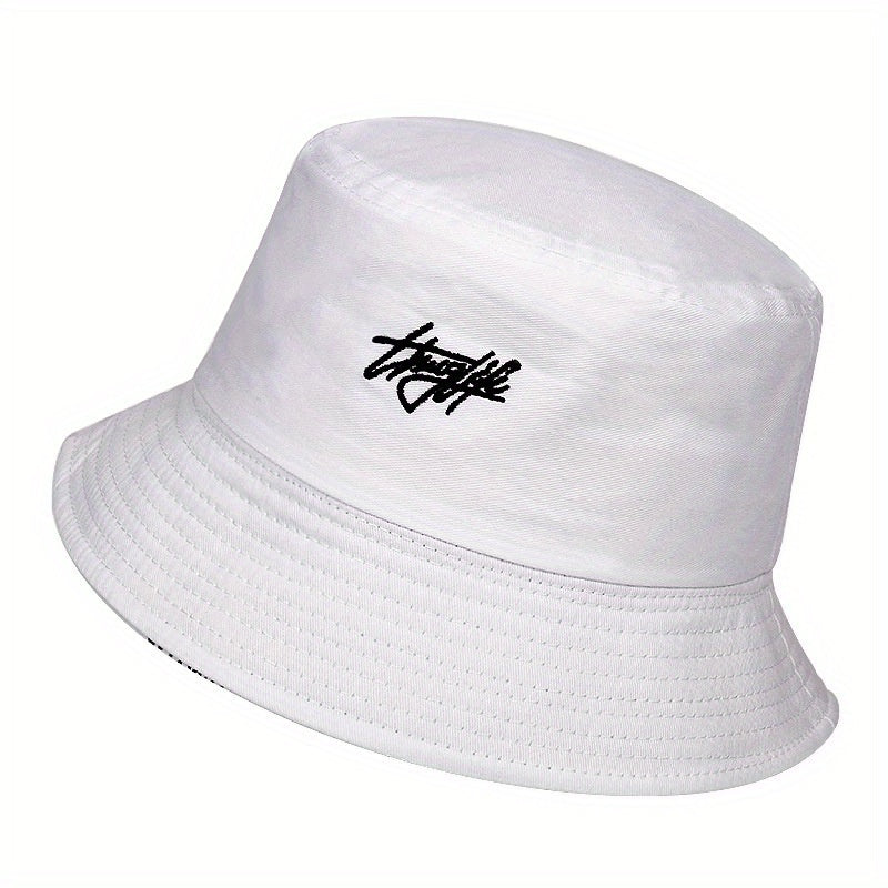 Reversible Men's Bucket Hat with Letter Print - Funky Style, Sun Protection & Versatile for Outdoor Activities, Foldable Sun Hat