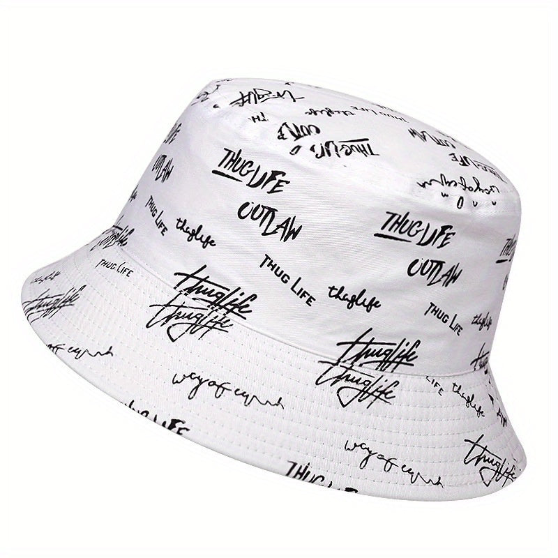Reversible Men's Bucket Hat with Letter Print - Funky Style, Sun Protection & Versatile for Outdoor Activities, Foldable Sun Hat