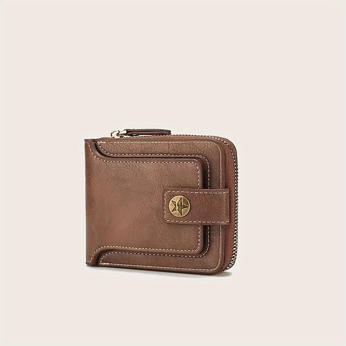 Men's Sleek Faux Leather Wallet with Tree Pattern - Compact Zippered Credit Card Holder & Coin Purse, Light Brown