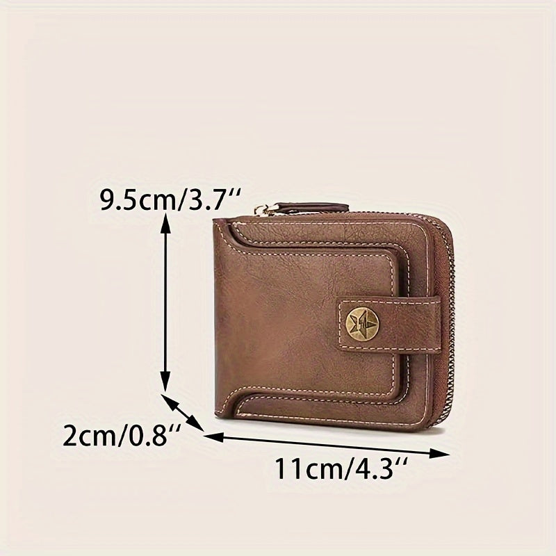 Men's Sleek Faux Leather Wallet with Tree Pattern - Compact Zippered Credit Card Holder & Coin Purse, Light Brown