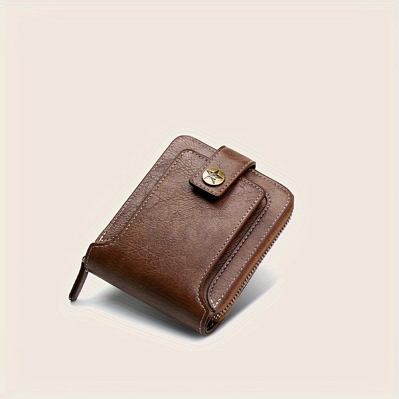Men's Sleek Faux Leather Wallet with Tree Pattern - Compact Zippered Credit Card Holder & Coin Purse, Light Brown
