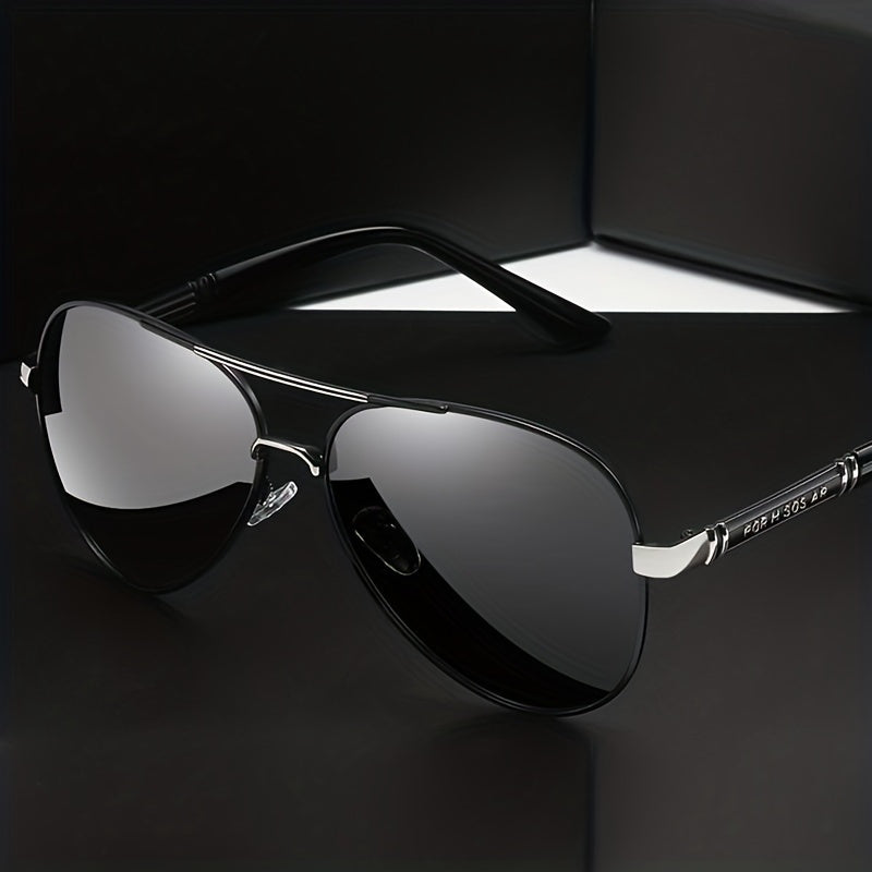 Men's Vintage Pilot Fashion Glasses Polarized Metal Frame Large Rims for Driving,,, - Stylish Retro Design, Eyewear, Quality Lenses