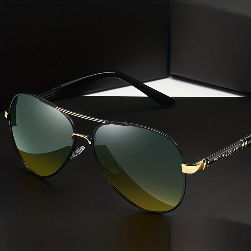 Men's Vintage Pilot Fashion Glasses Polarized Metal Frame Large Rims for Driving,,, - Stylish Retro Design, Eyewear, Quality Lenses