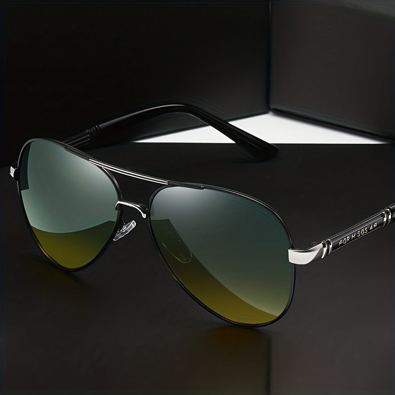 Men's Vintage Pilot Fashion Glasses Polarized Metal Frame Large Rims for Driving,,, - Stylish Retro Design, Eyewear, Quality Lenses