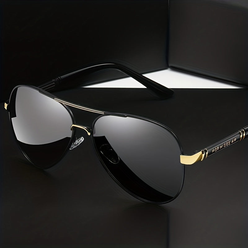 Men's Vintage Pilot Fashion Glasses Polarized Metal Frame Large Rims for Driving,,, - Stylish Retro Design, Eyewear, Quality Lenses