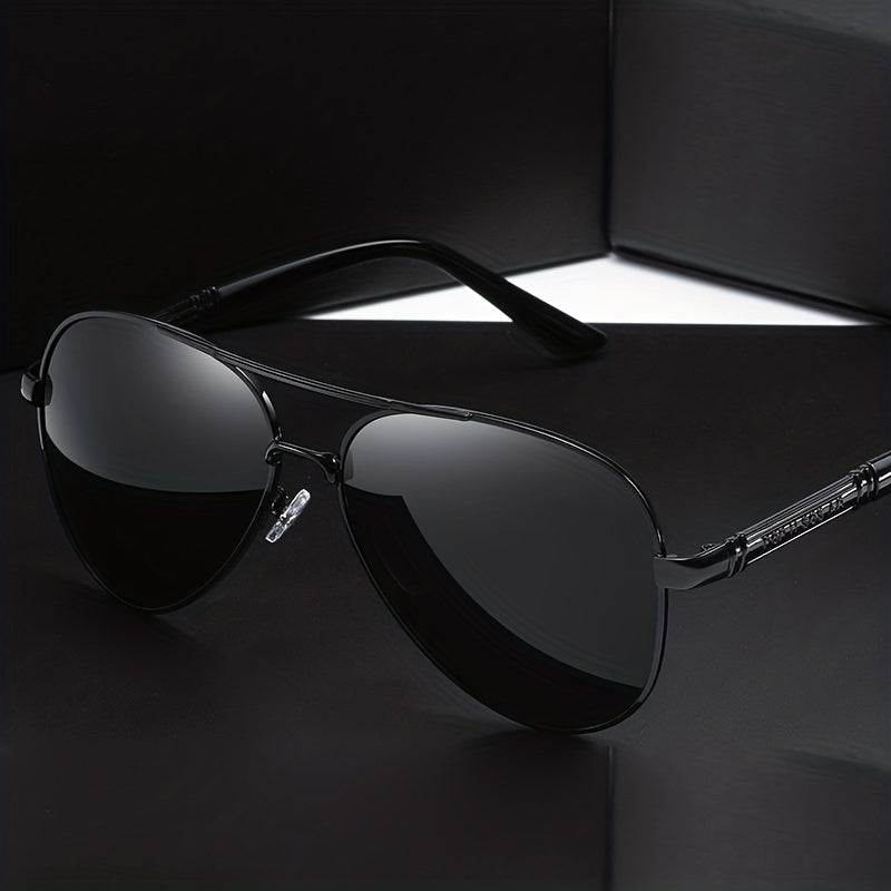 Men's Vintage Pilot Fashion Glasses Polarized Metal Frame Large Rims for Driving,,, - Stylish Retro Design, Eyewear, Quality Lenses