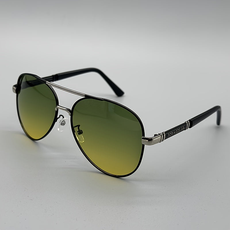 Men's Vintage Pilot Fashion Glasses Polarized Metal Frame Large Rims for Driving,,, - Stylish Retro Design, Eyewear, Quality Lenses