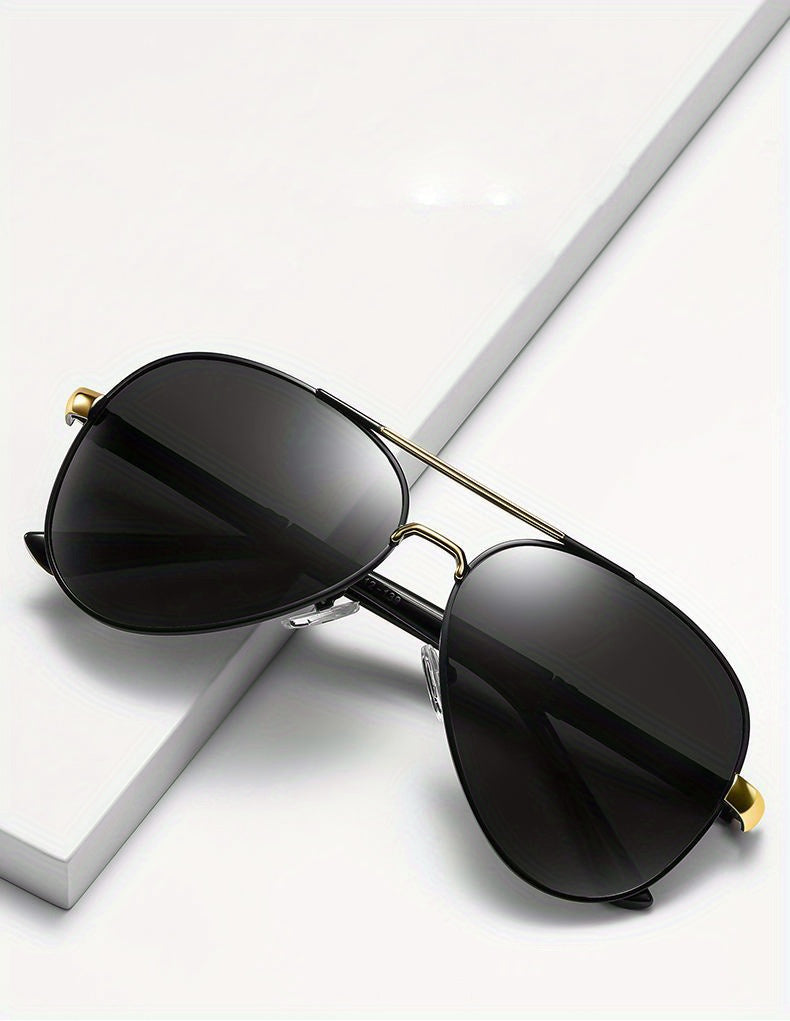 Men's Vintage Pilot Fashion Glasses Polarized Metal Frame Large Rims for Driving,,, - Stylish Retro Design, Eyewear, Quality Lenses