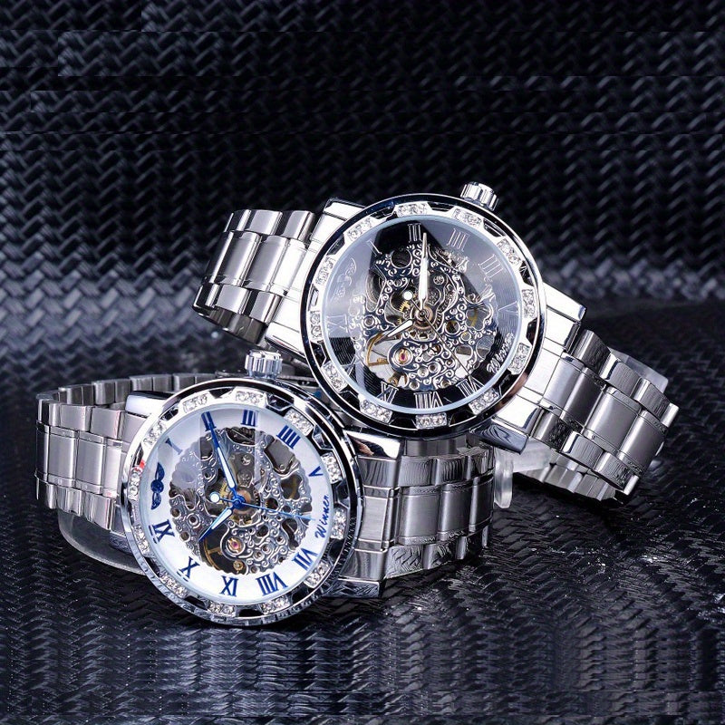 Fashion Classic Roma Watch Men Luxury Golden Skeleton Mechanical Hand Watches Casual Business Wristwatches Men Blue & Golden Accents, Casual Yet Versatile, Best Seller, Ideal Gift, Mechanical Movement, Watch Accessories, With