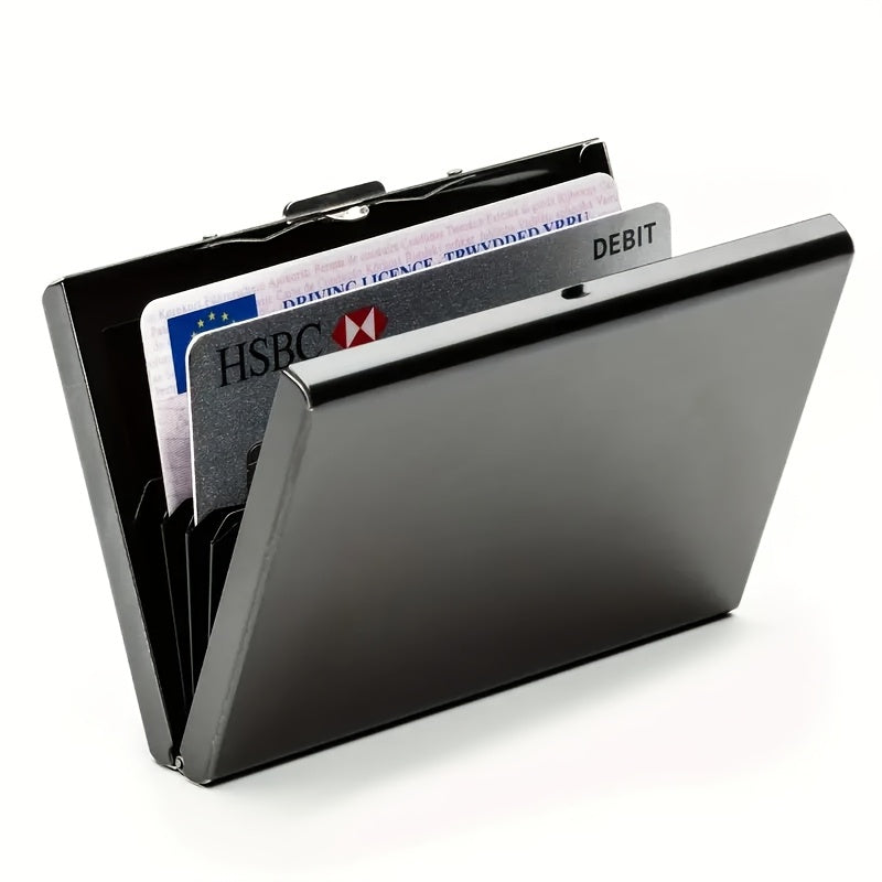 Premium Stainless Steel RFID Blocking Card Holder for Men – Sleek Black Metal Wallet with Multiple Compartments, Perfect Father’s Day Gift for Dad, Secure Card Storage | Polished Finish | Metallic Construction