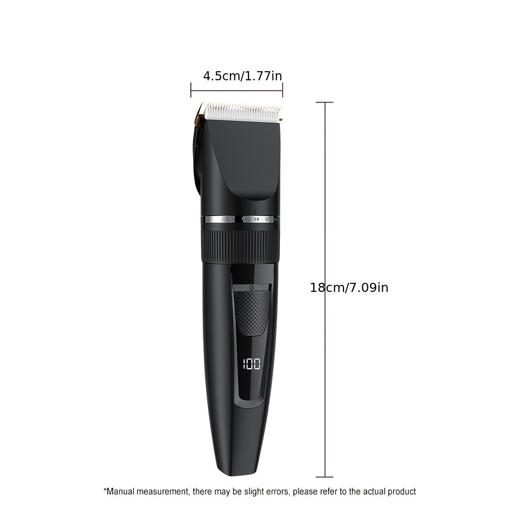 Professional Men's Electric Hair Clipper - Cordless, Adjustable, Rechargeable with LCD Display, USB Charging, for Hair, Face, Beard Trimming - ABS Material