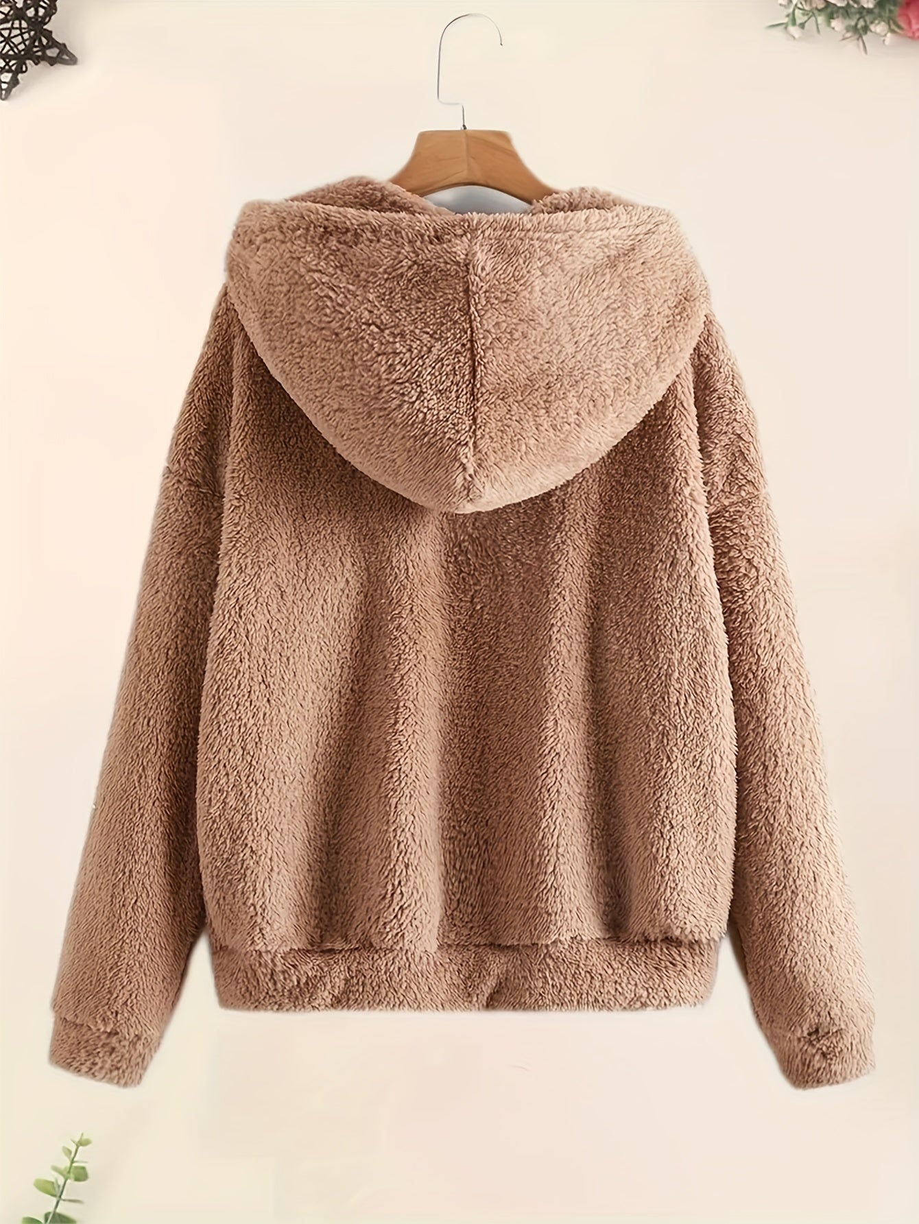 Cozy Fleece-Lined Hooded Jacket for Women - Casual Solid Color with Drawstring, Zip-Up Front, Long Sleeves - Perfect for Fall & Winter