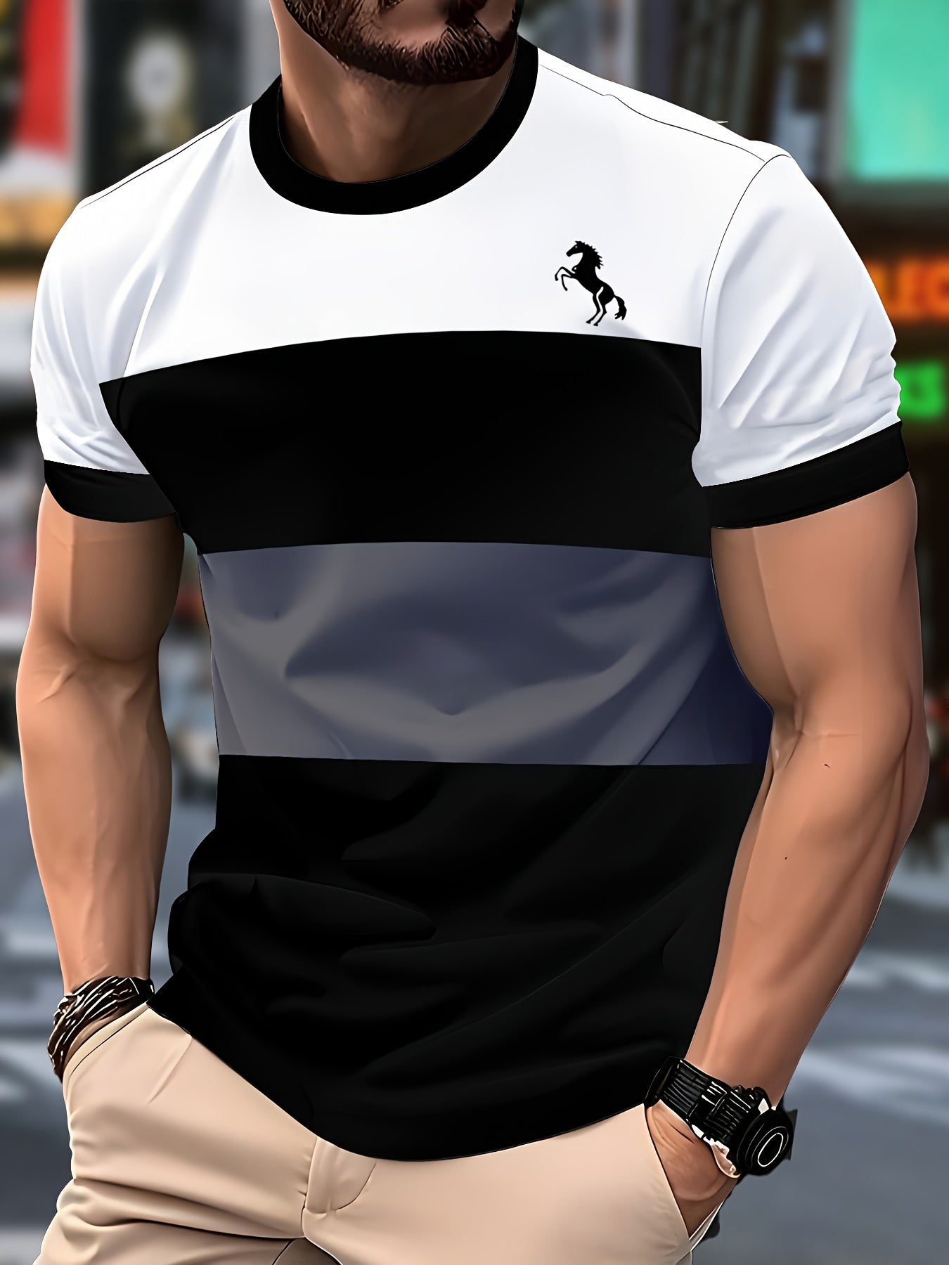 Men'S Stylish Casual T-Shirt - 100% Polyester, Crew Neck Short Sleeve, Machine Washable, Comfortable All-Season Wear | Smooth Texture Fabric
