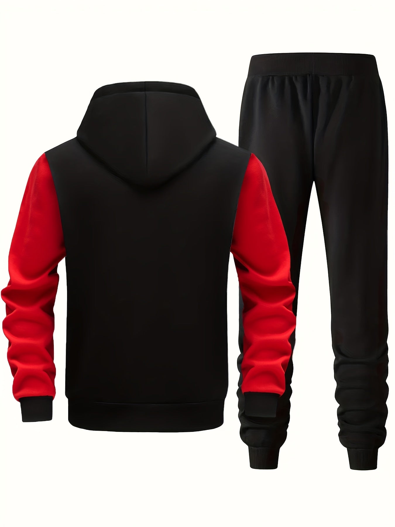 Men'S Bold Print Urban Streetwear Pullover Hoodie & Pants Set - Black & Red with "Saint" Design, Polyester, Long Sleeve, Regular Fit, Spring/Fall Casual Wear, Casual Streetwear Outfit|Bold Print Hoodie|Stretchy Fabric