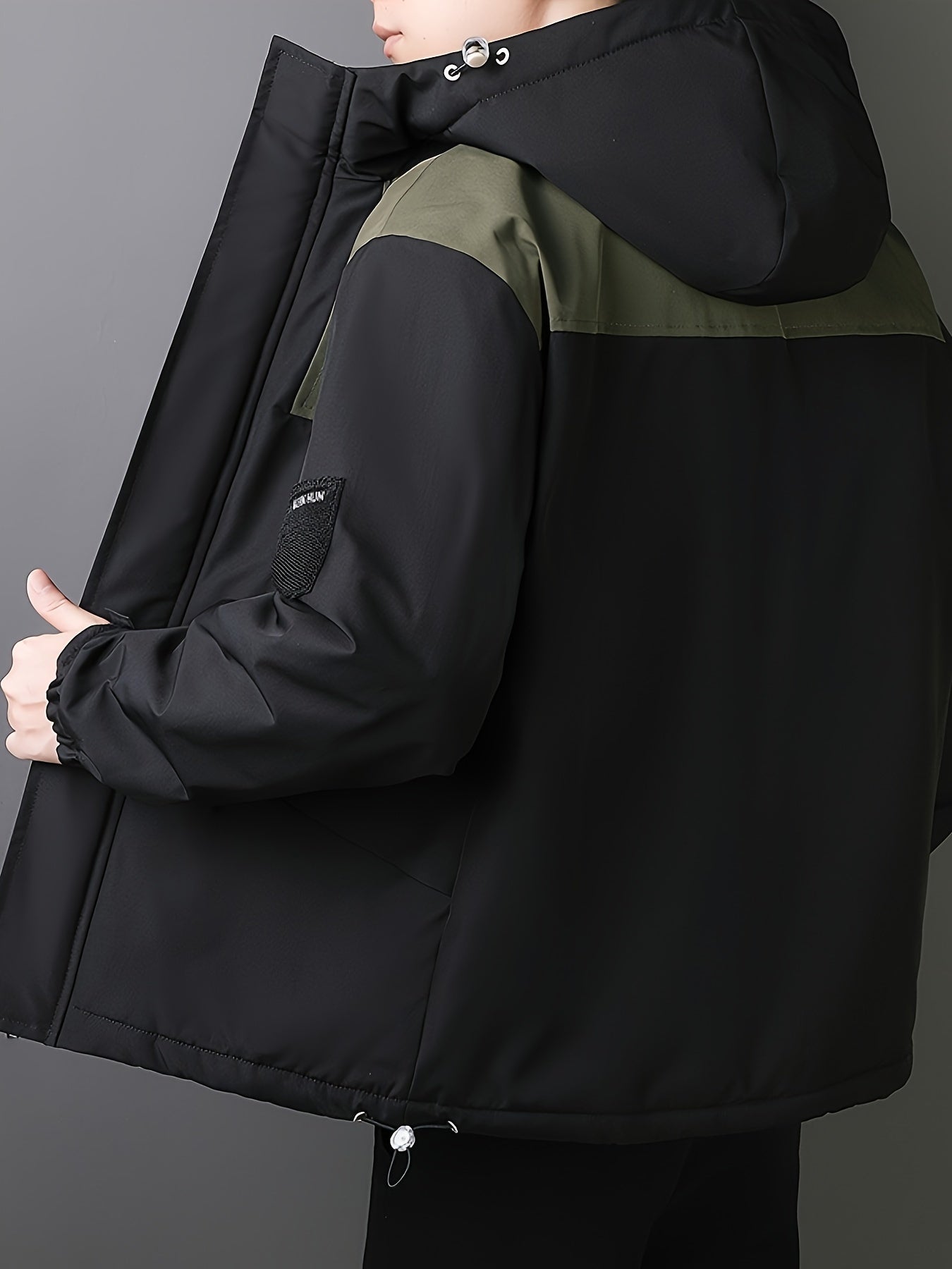 Men's Casual Hooded Windbreaker Jacket - Spring/Autumn Color Block Zip-Up Coat For Autumn Winter Outdoors