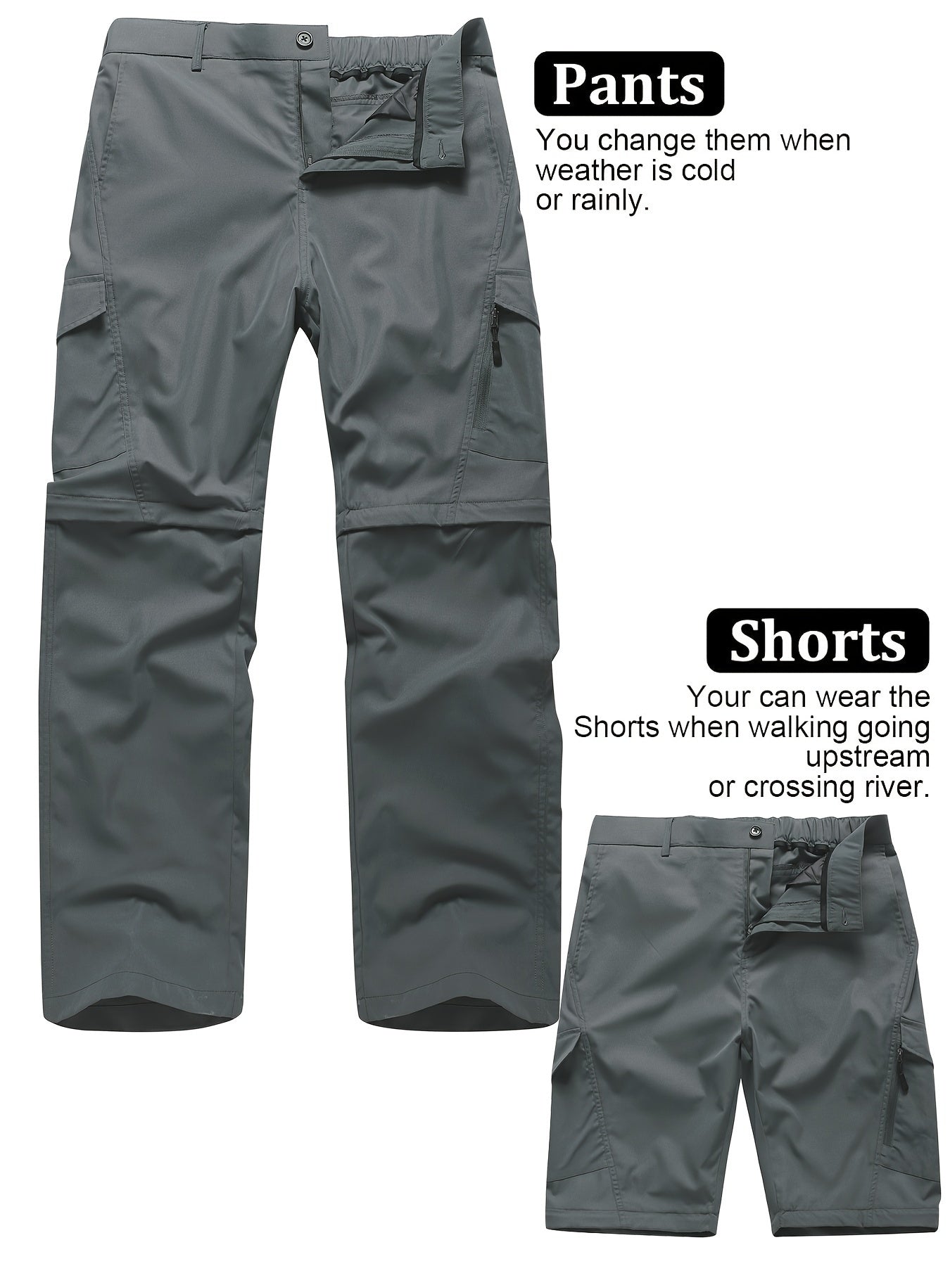 Men's Convertible Hiking Pants - Durable, Zip-Off Cargo Trousers for Fishing & Running, Casual Outdoor Wear with Pockets