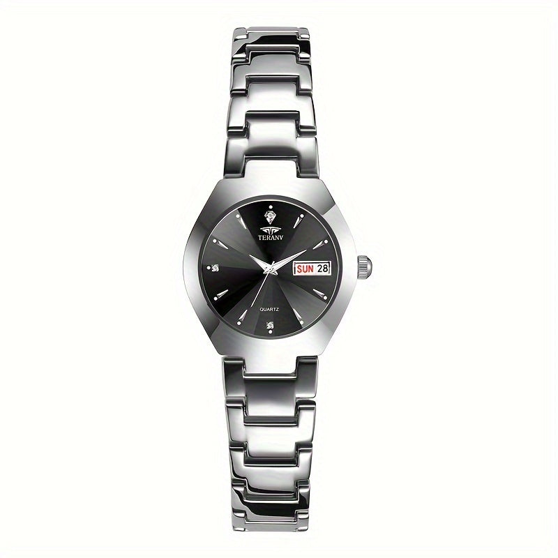 1 New Fashionable Quartz Ladies' Watch with Date Display - Black Dial, Luminous Hands & Markers, Stainless Steel Band, Casual Style, Travel & Business Use, Casual Style Watch | Minimalist Design | Quartz Movement