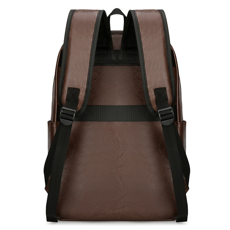 Men'S Lightweight Faux Leather Laptop Backpack - Stylish Black & Brown Design with Adjustable Straps, Tablet Compartment, and Multiple Zippers for School, Office, and Daily Commute, Backpack for School, Office Essentials Carr
