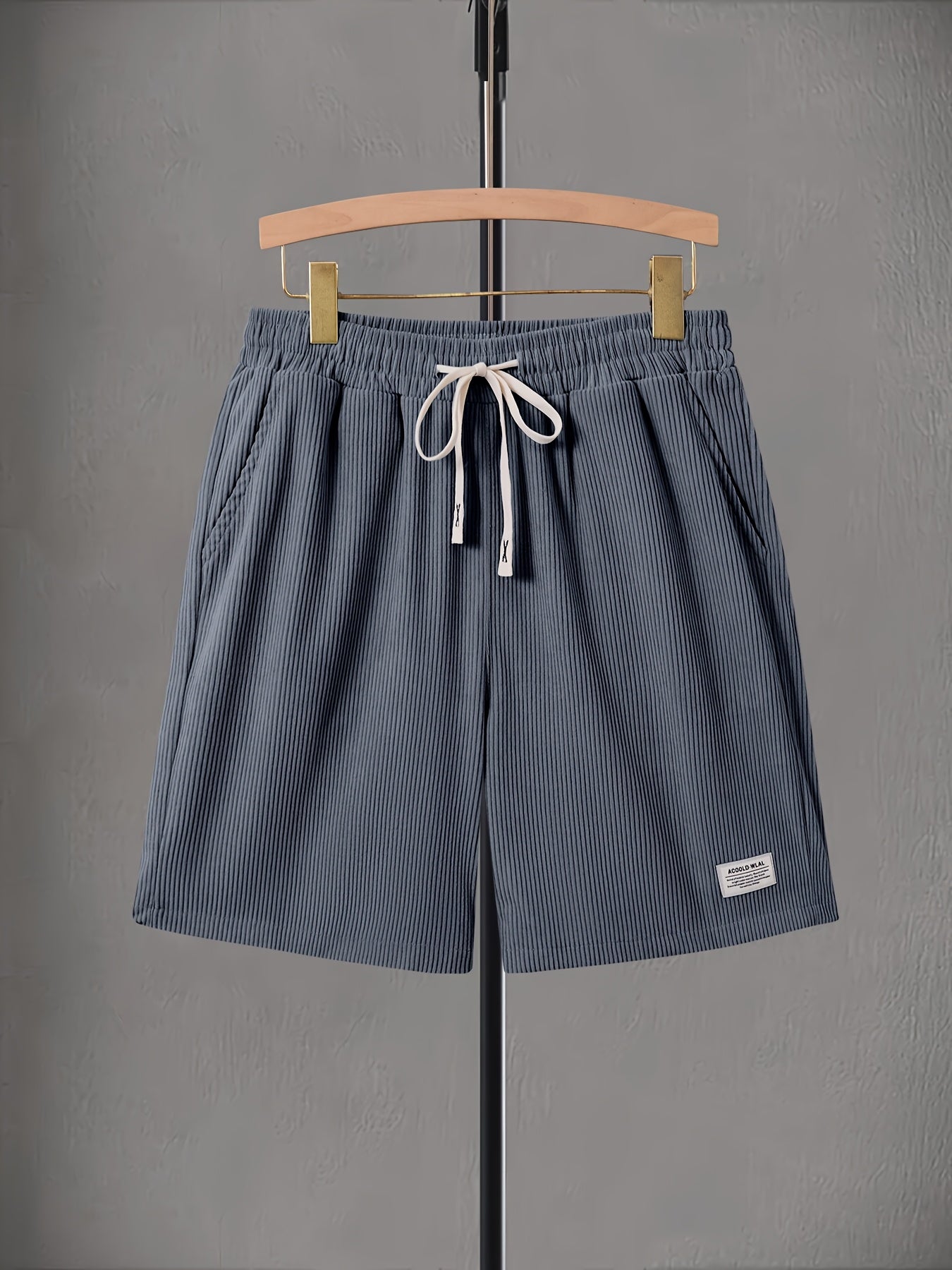 Pearson OBM Men's Corduroy Casual Shorts, White Drawstring, Polyester, Machine Washable, Slightly Elastic Fabric, Comfortable in Summer