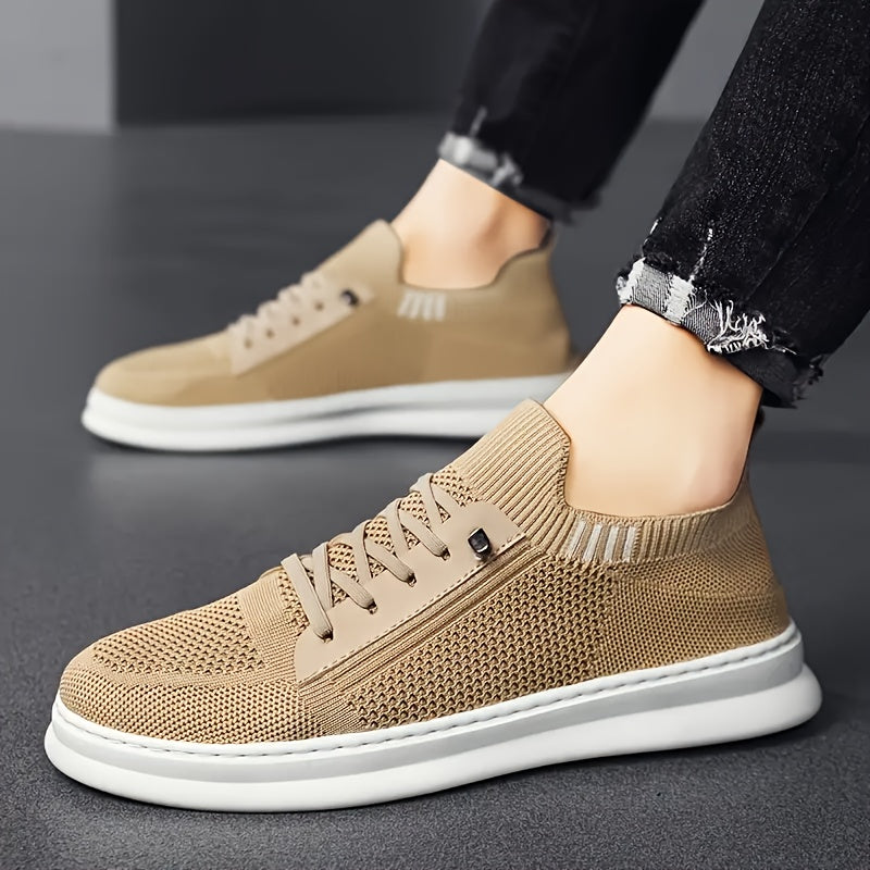 Men'S Breathable Knit Mesh Running Shoes - Anti-Odor Casual Sneakers with Soft EVA Sole, Round Toe Design & Low-Top Lace-Up for Jogging, Hiking, Outdoor & Daily Wear - Khaki/Black/Gray, Jogging Shoes