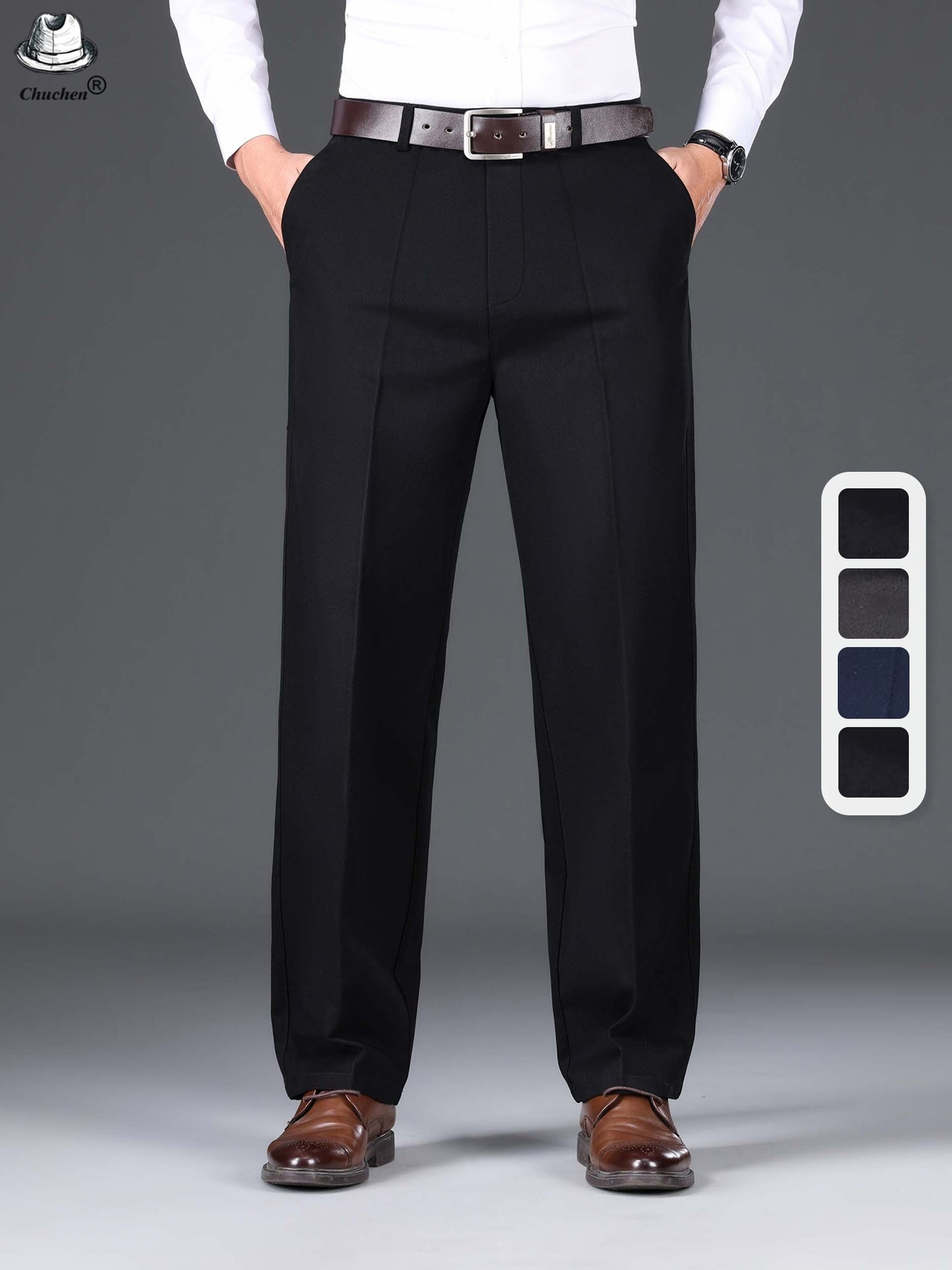 1pc Classic Fit Men'S Dress Pants - 100% Cotton, Solid Color, Non-Stretch, Regular Length, for Autumn/Winter - Business Casual Style