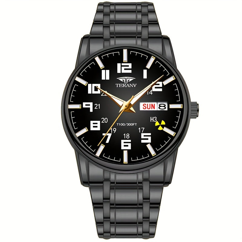 1pc New Stainless Steel with Digital Men's Watch Calendar Week Display Fashion Trend Life Travel Luminous Casual Sport Business Watch Ideal for Birthday Gifts Holiday Gifts Gifts