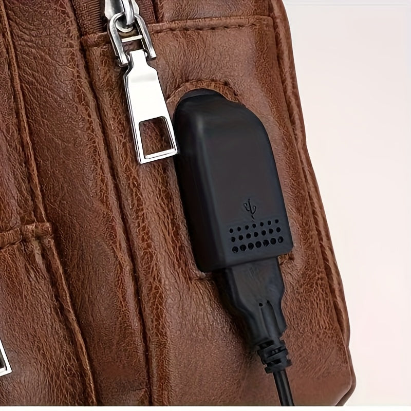 2025 New Men'S Fashion Chest Bag - Soft Faux Leather Anti-Theft Crossbody Bag with Multiple Compartments, Adjustable Strap & Zipper Closure for Gym, Travel, Casual Outings (Brown), Secure Travel Pouch, Textured Finish