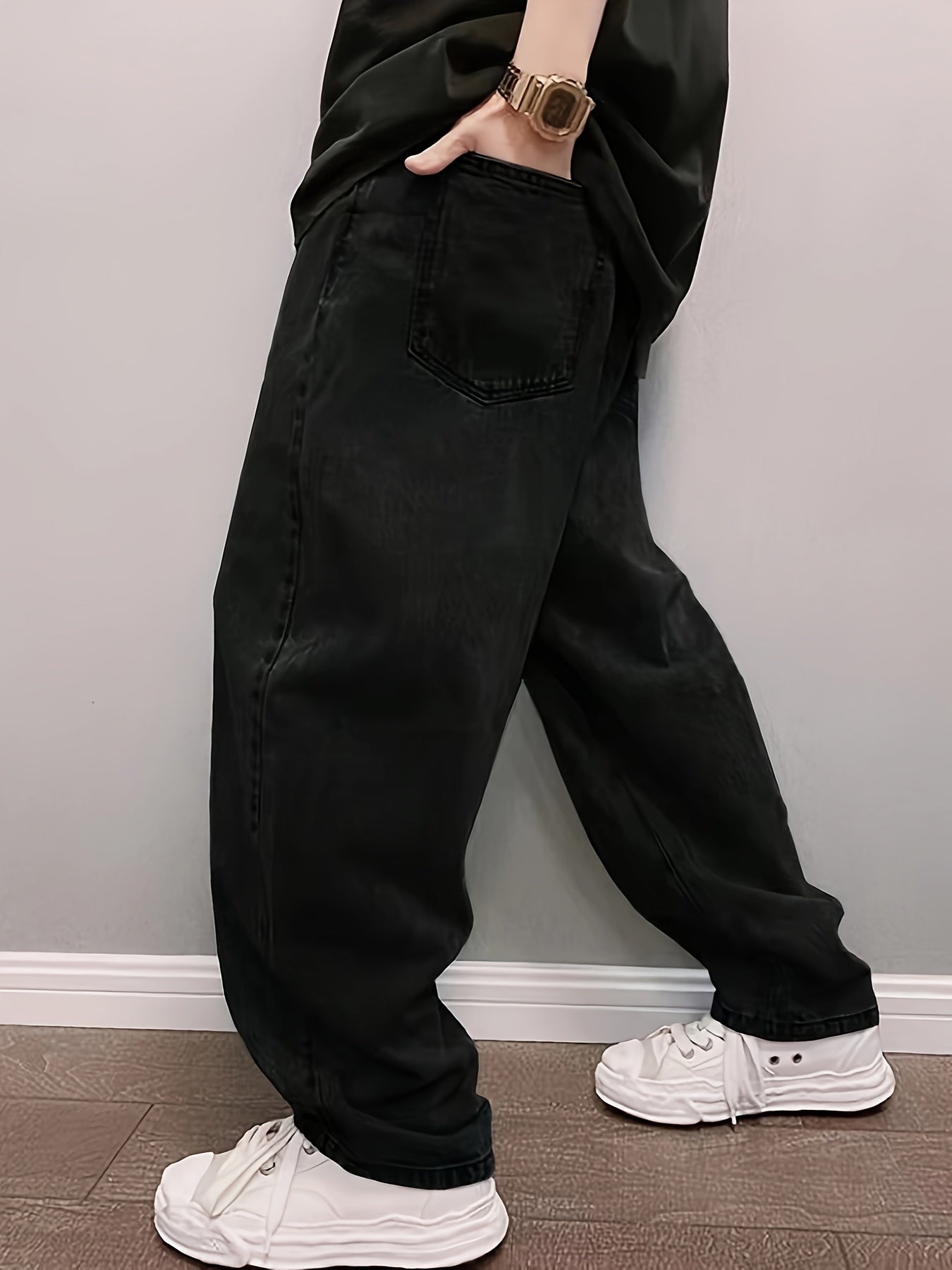 New Men'S Long Pants for Spring And Summer 2024, Light Blue Washed Denim, Loose-Fitting Casual Street Style Jeans.